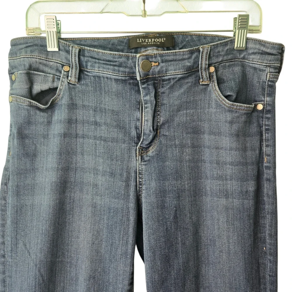 Liverpool Los Angeles Petite Flare Wide‎ Leg Jeans Dark Wash Indigo 14P/32 Denim